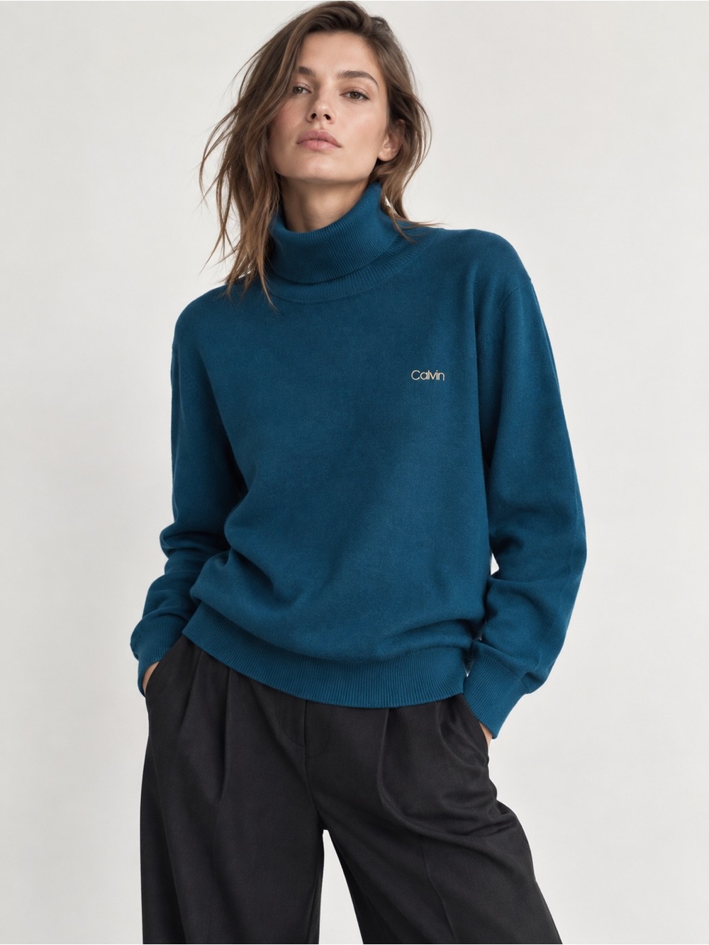 Calvin Klein Women's Teal Turtleneck Sweater